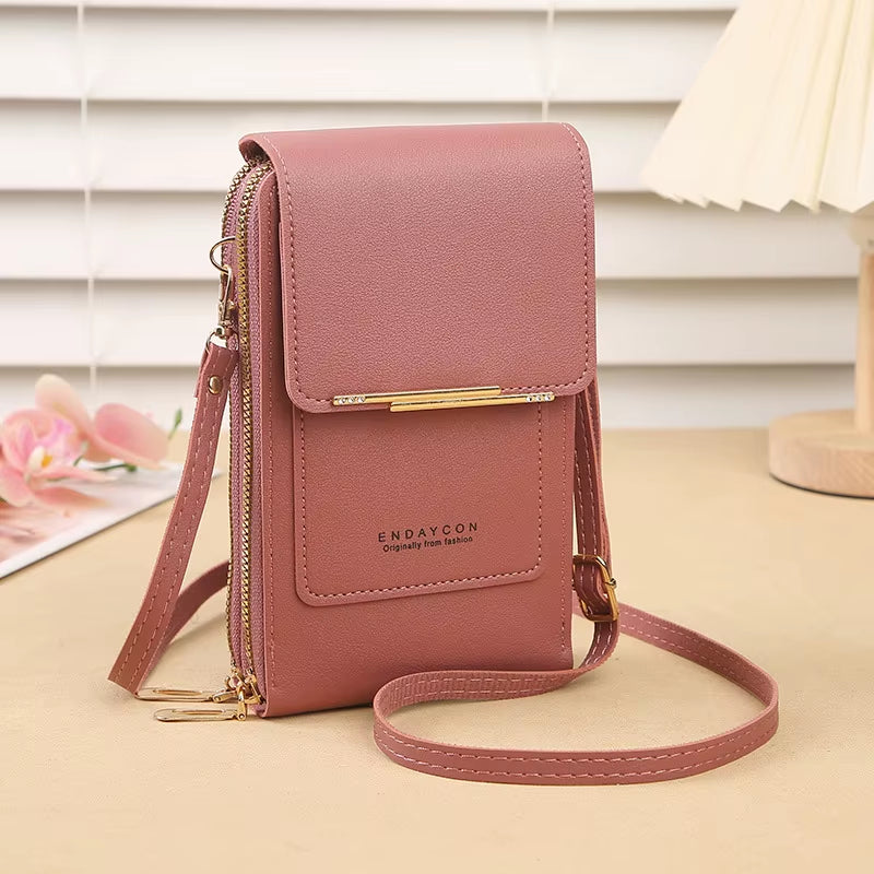 Bolso Crazy Bag de moda con pantalla táctil y cierre para teléfono móvil, para mujer, con tarjetero, bandolera.
