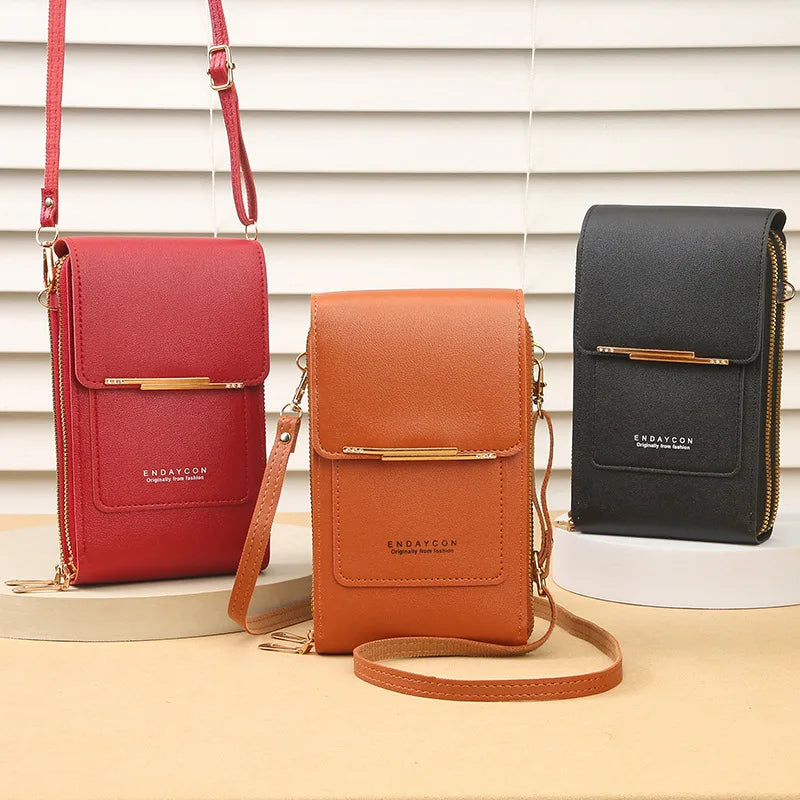 Bolso Crazy Bag de moda con pantalla táctil y cierre para teléfono móvil, para mujer, con tarjetero, bandolera.