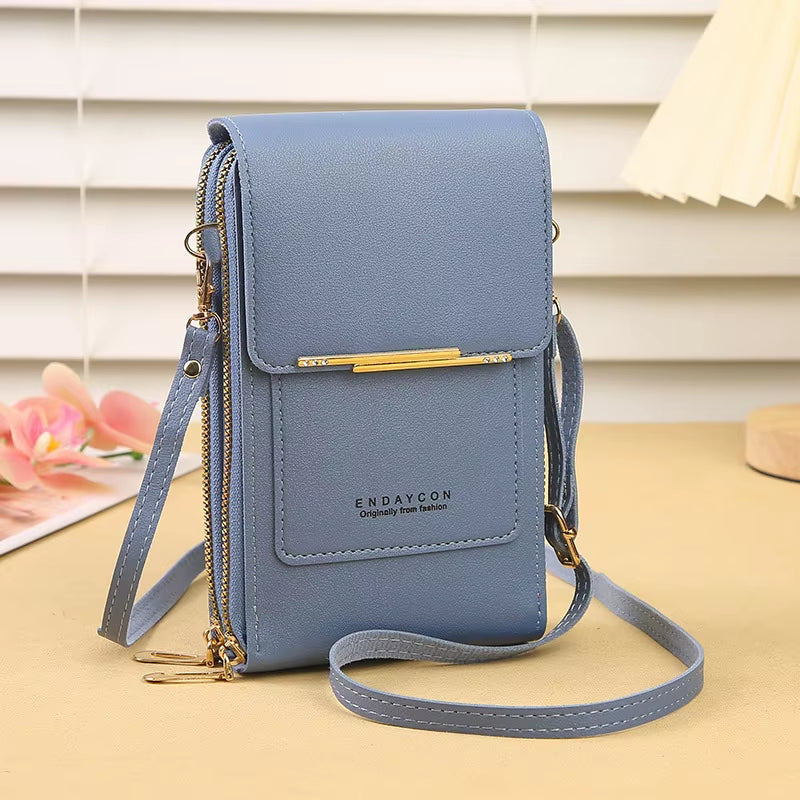 Bolso Crazy Bag de moda con pantalla táctil y cierre para teléfono móvil, para mujer, con tarjetero, bandolera.