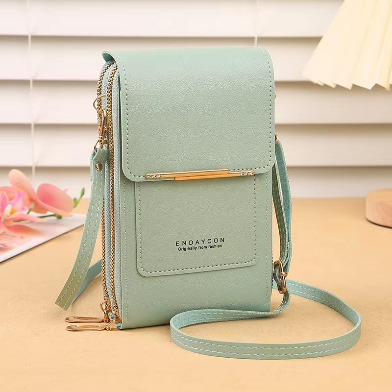 Bolso Crazy Bag de moda con pantalla táctil y cierre para teléfono móvil, para mujer, con tarjetero, bandolera.