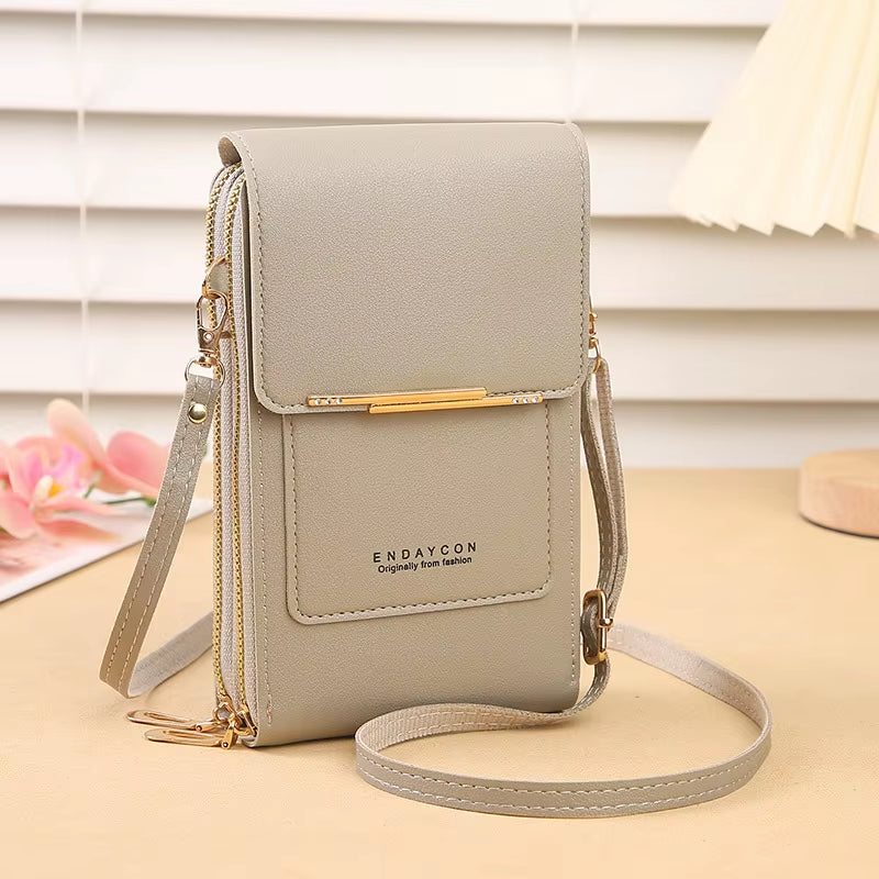 Bolso Crazy Bag de moda con pantalla táctil y cierre para teléfono móvil, para mujer, con tarjetero, bandolera.