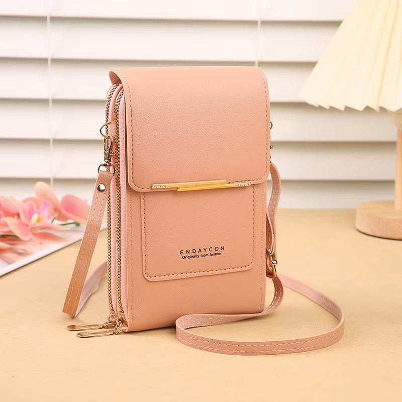 Bolso Crazy Bag de moda con pantalla táctil y cierre para teléfono móvil, para mujer, con tarjetero, bandolera.