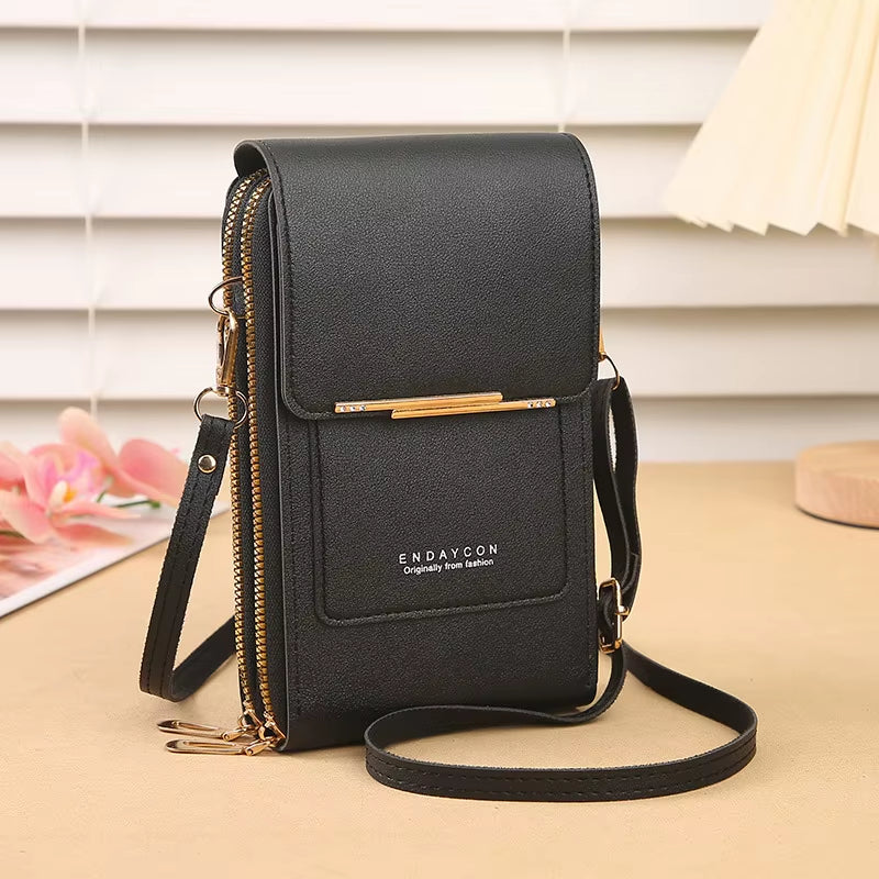 Bolso Crazy Bag de moda con pantalla táctil y cierre para teléfono móvil, para mujer, con tarjetero, bandolera.