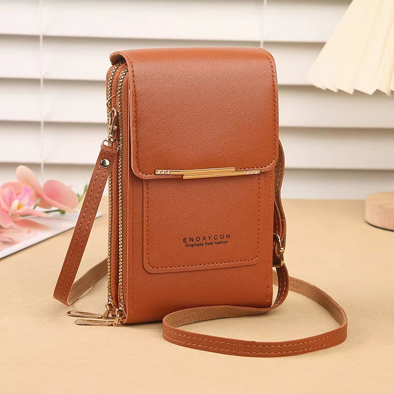 Bolso Crazy Bag de moda con pantalla táctil y cierre para teléfono móvil, para mujer, con tarjetero, bandolera.
