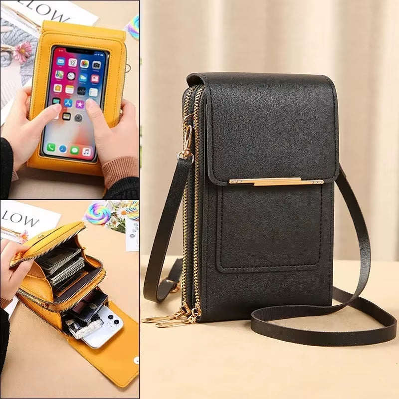 Bolso Crazy Bag de moda con pantalla táctil y cierre para teléfono móvil, para mujer, con tarjetero, bandolera.