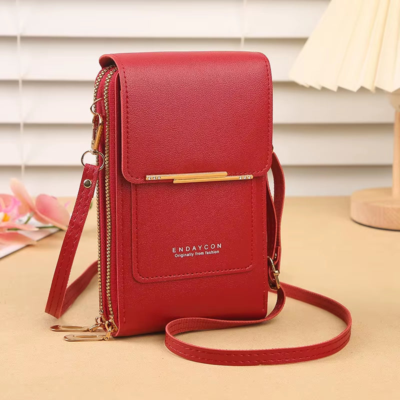 Bolso Crazy Bag de moda con pantalla táctil y cierre para teléfono móvil, para mujer, con tarjetero, bandolera.